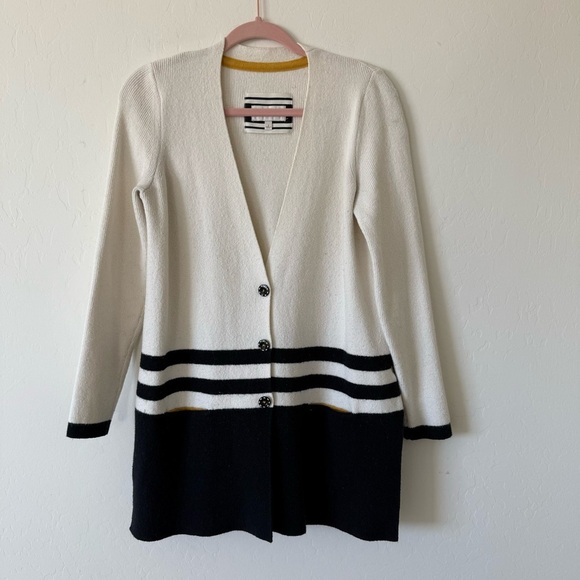 Anthropologie Angel of North Cream Navy Striped Tunic Wool Blend Cardigan Small - Picture 5 of 11